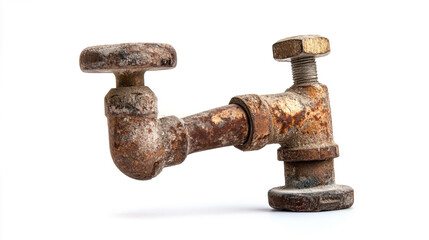 Isolated vintage metal water valve exhibits warm tones and soft