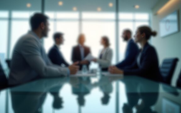 Business meeting in glass room office with blurred people background. High quality - Powered by Adobe