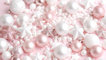 パールと星のオーナメントが彩るロマンチックピンク背景