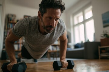 Man exercising working out at home