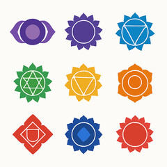 Colorful chakra symbols aligning spiritual wellness and mindfulness practices