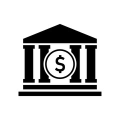 Bank building icon. White background.