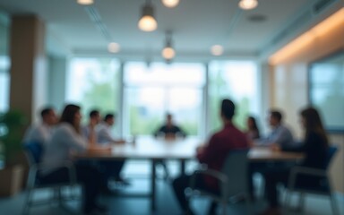 Defocused board meeting background behind glass wall. High quality