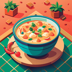 Hearty soup in a vibrant bowl.