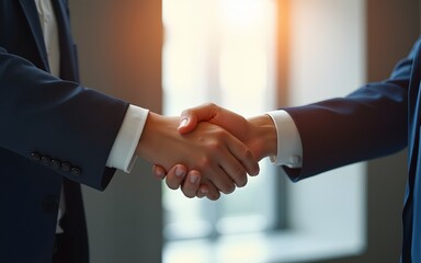 background image of the handshake of business partners in the office. High quality