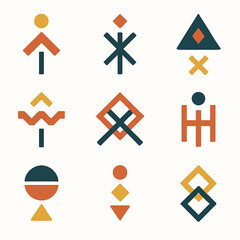 Geometric abstract design featuring stylized shapes in a visually balanced grid format