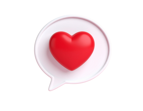 3D Red Heart Inside Speech Bubble on Soft Pink Background – Valentine’s Graphic Element PNG