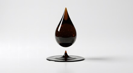  Floating drop of crude oil on the top third, casting a soft shadow over a white minimalist background
