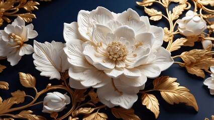 The Beauty of White Floral Art and Golden Leaves