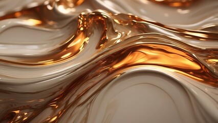 Swirling Gold Fluid on Creamy White Surface Abstract Design
