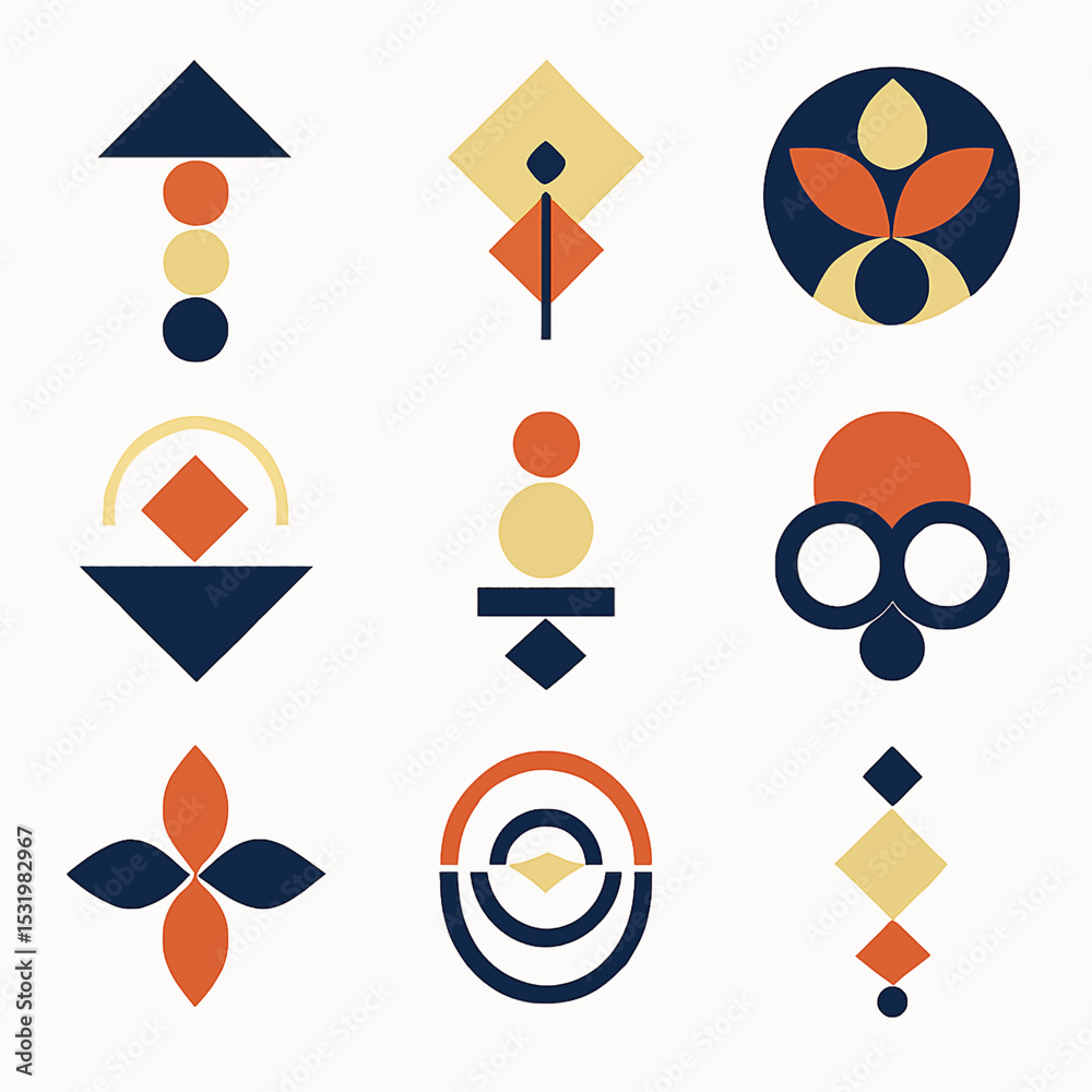 Poster geometric patterns and shapes compose a modern abstract design with symmetry