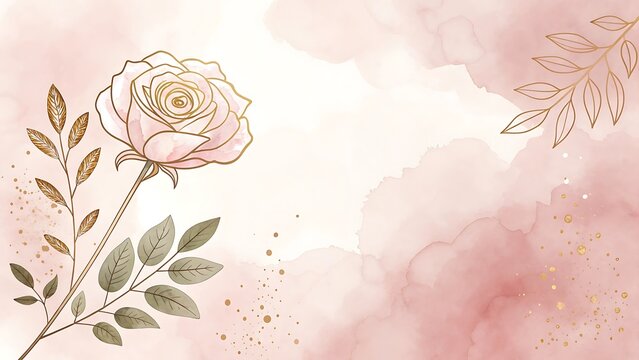 Elegant pink watercolor rose gold floral background