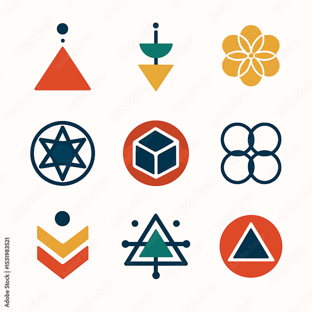 Poster geometric shapes and patterns in a minimalist design create an abstract composition