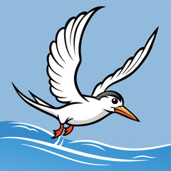 Obraz premium Tern bird plunging headfirst into water, wings tucked for a perfect dive.