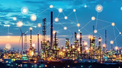 Onshore wind farm providing energy to a nearby green industrial complex with automated systems