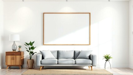 Modern minimalist living room with blank canvas