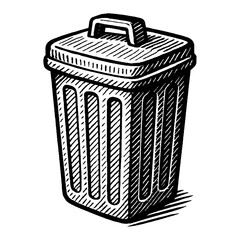 Garbage Can Black and White Outline Line Art Drawing Detailed Illustration of Trash Container
