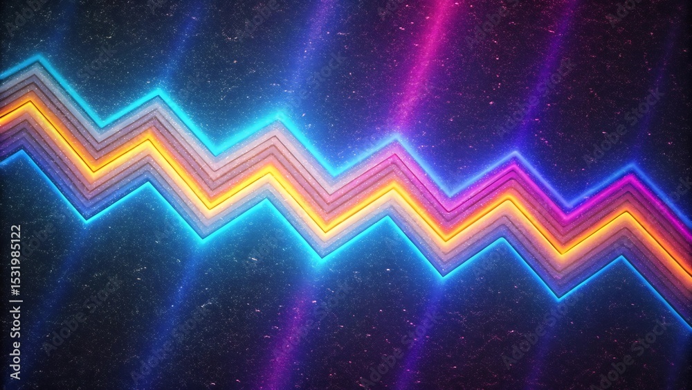 Poster a vibrant zigzag pattern glows with neon colors against a dark starry background creating an abstrac