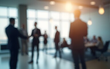 Blurred image of business people standing in the office. High quality
