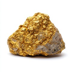 a pure gold nugget on white background