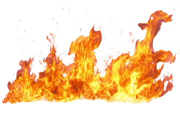 Realistic roaring flame isolated on transparent background, ultra-high-resolution PNG cutout perfect for cinematic VFX overlays, dramatic poster design, scorching text effects, and fiery photo