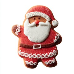 a red santa gingerbread cookie with icing for christmas