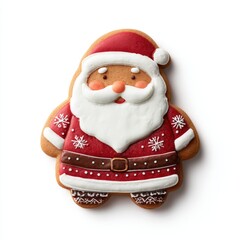a red santa gingerbread cookie with icing for christmas