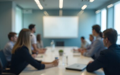 Defocused board meeting background behind glass wall. High quality