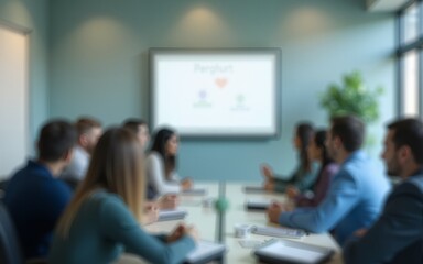 Obraz premium Defocused board meeting background behind glass wall. High quality