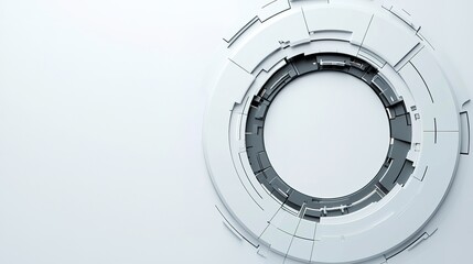 Fototapeta premium A futuristic white and gray circular interface design with geometric shapes on a light background.