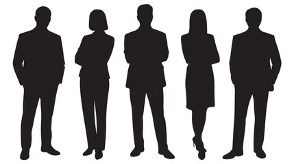 Five Black Silhouettes Business People Standing vector 1