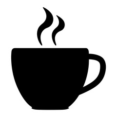 Simple, elegant black silhouette of a steaming cup, suitable for many purposes