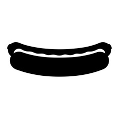 Simplified black silhouette of a hot dog with bun and filling