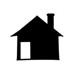 Minimalistic silhouette of a simple house with a chimney and door
