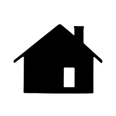 Black and White Silhouette of a Simple House with a Chimney