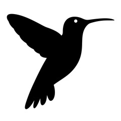Elegant black silhouette of a hummingbird in flight on a white background