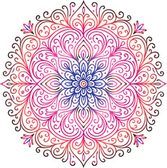 Radiant Mandala: A symmetrical mandala radiates peace and harmony, with swirling floral motifs, intricate patterns, and a spectrum of vibrant colors, evokes a sense of balance and tranquility.