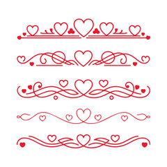 A collection of elegant decorative vector red heart dividers ornament frame border