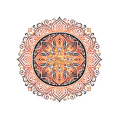 Ornate Mandala Design: A stunning, symmetrical mandala design, rendered in vibrant warm colors with intricate patterns and symbolic details, representing beauty and tranquility.