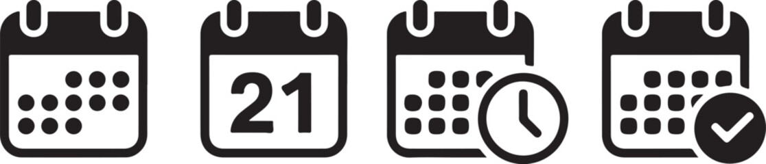 Four Black Calendar Icons Date Time Schedule Appointment