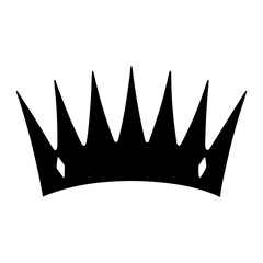 Black Crown Silhouette with Sharp Spikes and Diamond Decorations on White Background