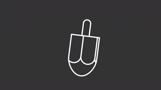 Animated dreidel white line icon. Hanukkah game animation. Spinning toy, rotating. Jewish holiday celebration, traditional. Isolated element on dark background. Alpha transparent video