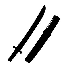Silhouette of a Chinese Dadao Sword and Scabbard against White Background