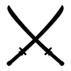 Silhouette of Two Crossed Katana Swords in Black and White Design