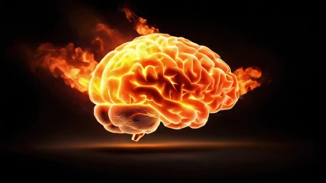 A fiery brain illustration, symbolizing intense thoughts, creativity, or mental power in a visually striking manner.