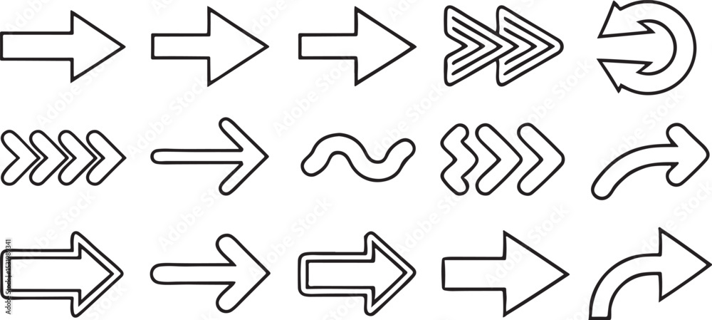 Poster arrow icon set direction navigation curved loop pointer ui drag elements line art vector icons