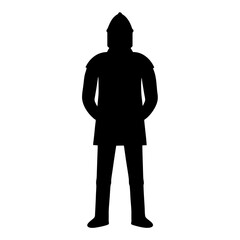 Silhouette of a medieval warrior or soldier wearing helmet and simple armor