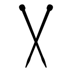 Two knitting needles placed in an x formation on a white background
