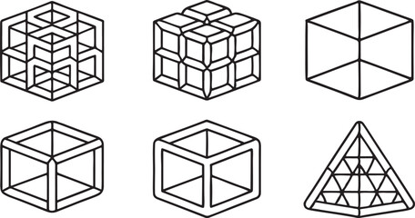Cube Icon Set Geometry Pixel Square Blocks Modern Stack Editable Vector Line Art for UI Design