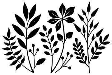 This image features a seamless pattern of hand-drawn leaves in black and white. The leaves are depicted in a realistic style, with intricate details and textures. The pattern is perfect for use in a v